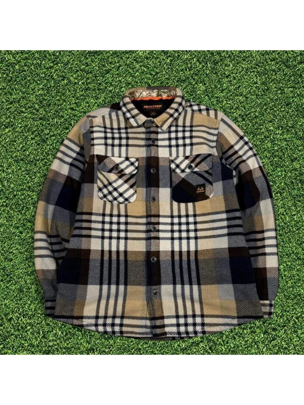 Realtree Plaid Flannel Coat Camo Cuffs Hunting Jacket
